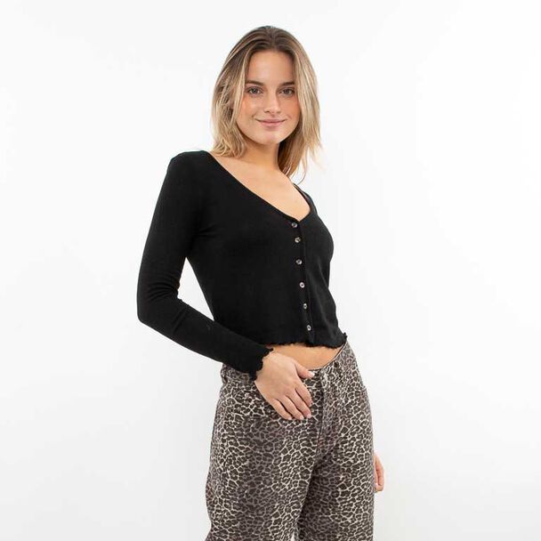 Polera Botones Crop Manga Larga Mujer Icono