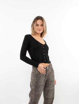 Imagen 1 del producto Polera Botones Crop Manga Larga Mujer Icono Negro