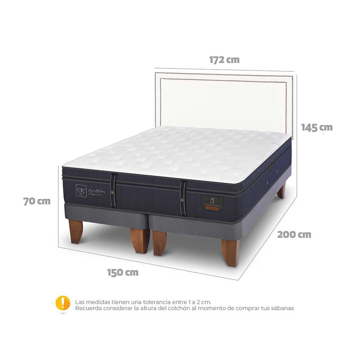 Cama Europea CIC Base Dividida 2 Plazas Grand Premium + Respaldo Danubio
