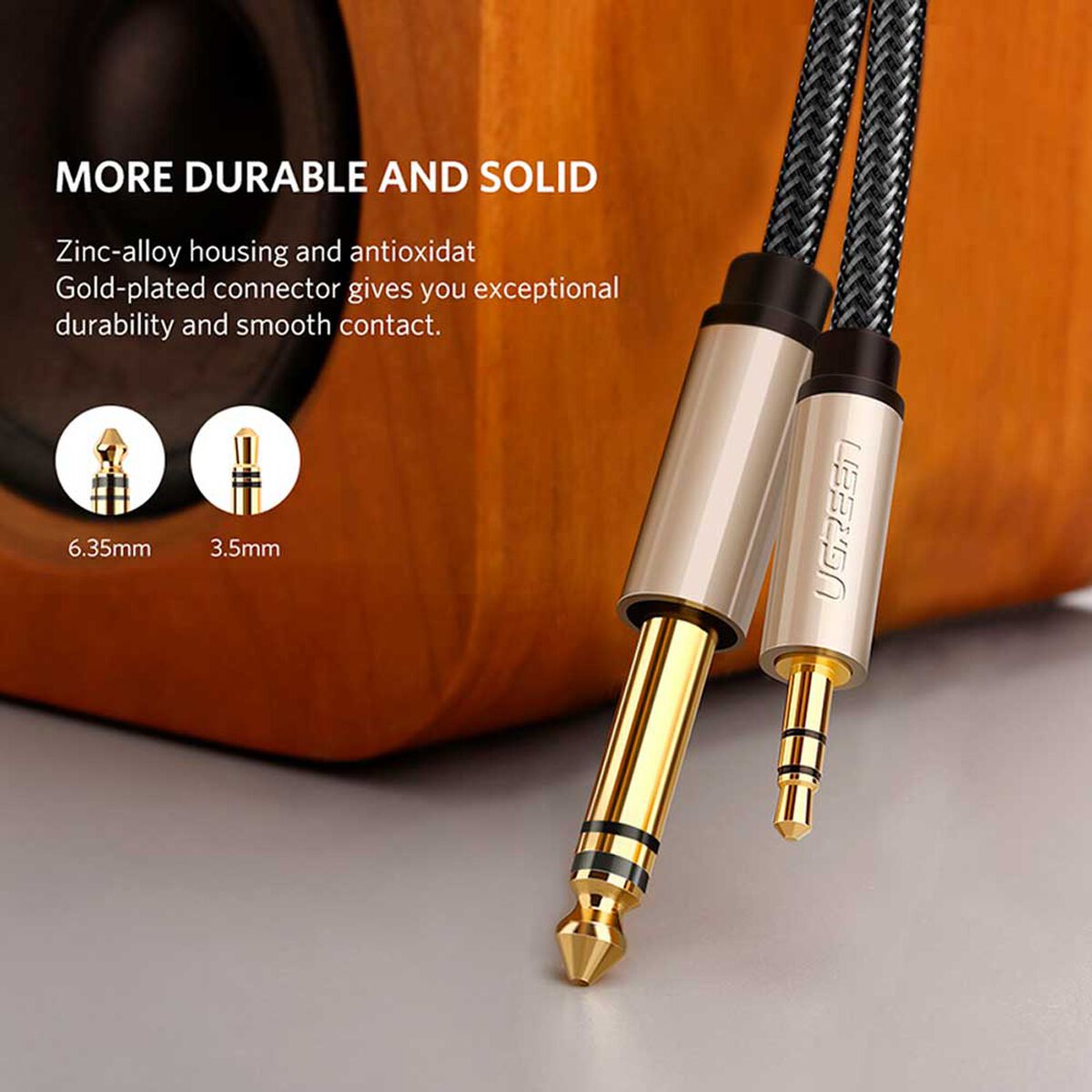Cable De Audio Plug 3.5Mm/Plug 6.3 Estereo M/M 5M Negro Ugreen Av127