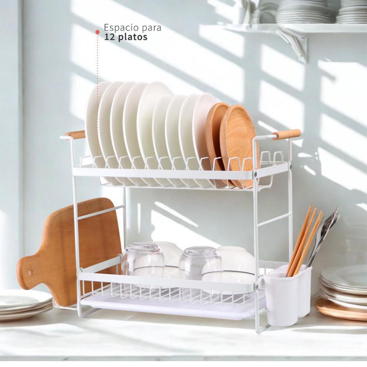 Secaplatos Escurridor Simplit Acero Inox Bilbao 2 Niveles Blanco