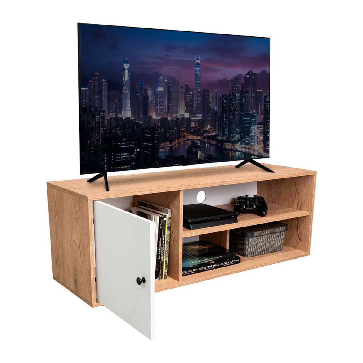Rack TV TuHome Noah 55" Macadamia y Blanco