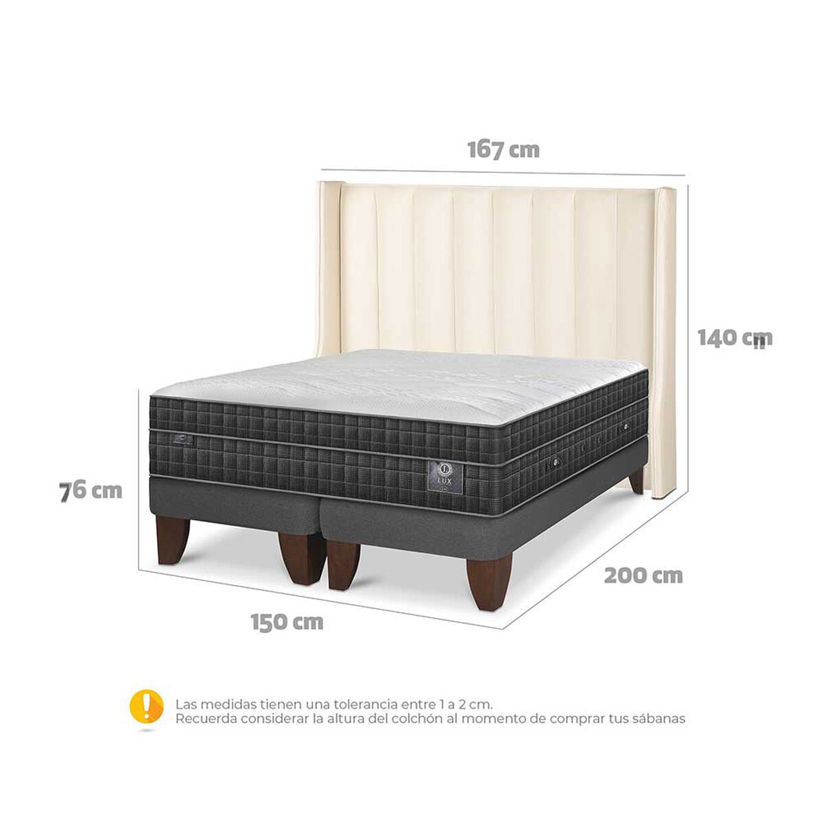 Cama Europea CIC Base Dividida 2 Plazas Lux + Respaldo Panaro