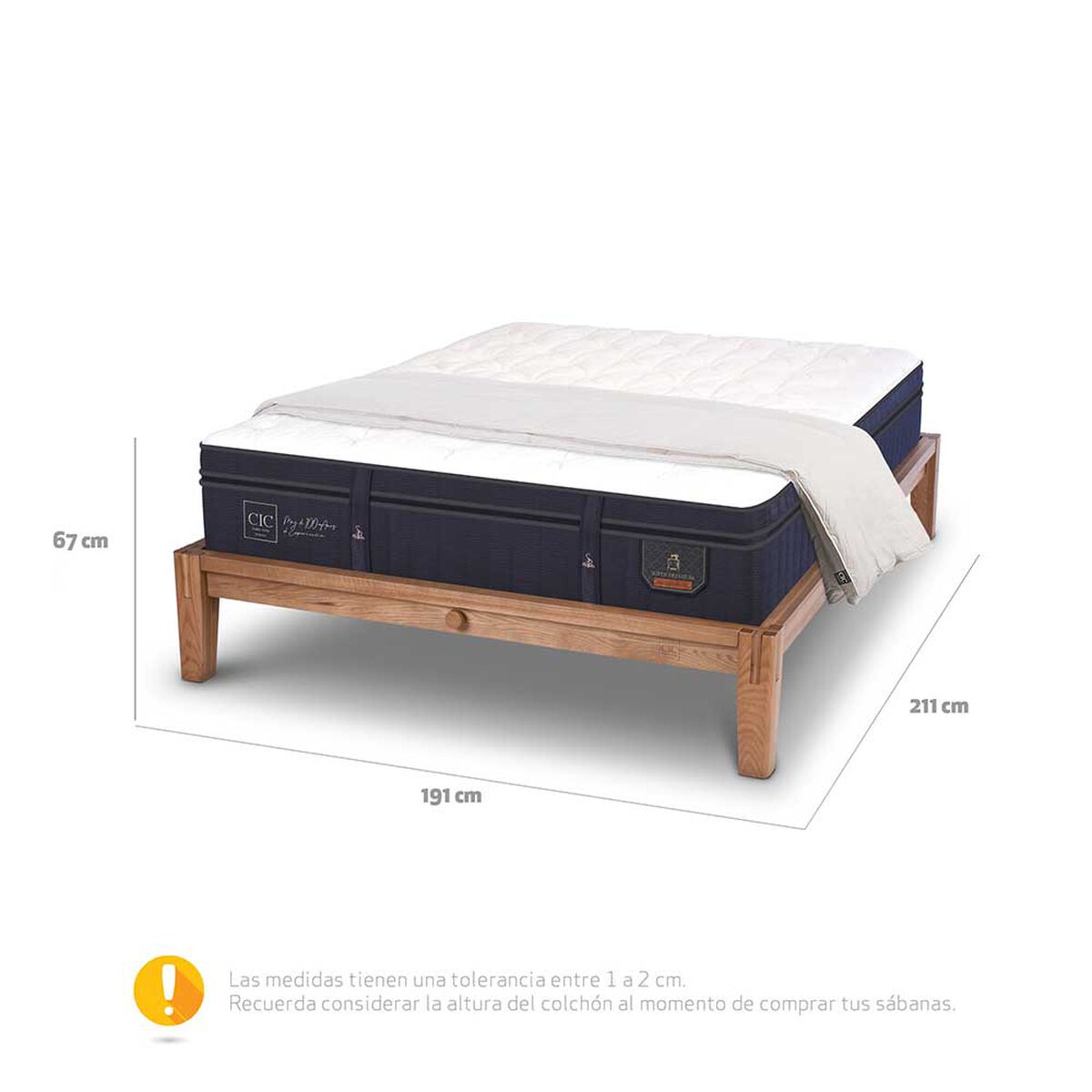 Cama Europea CIC King OAK Súper Premium + Plumón Ganso
