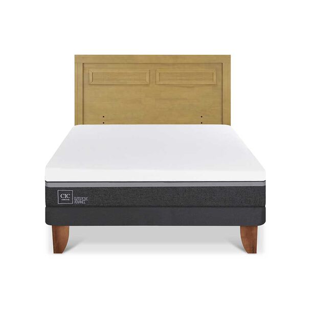 Cama Europea CIC 2 Plazas Ortopedic Advance + Respaldo Milan Mostaza