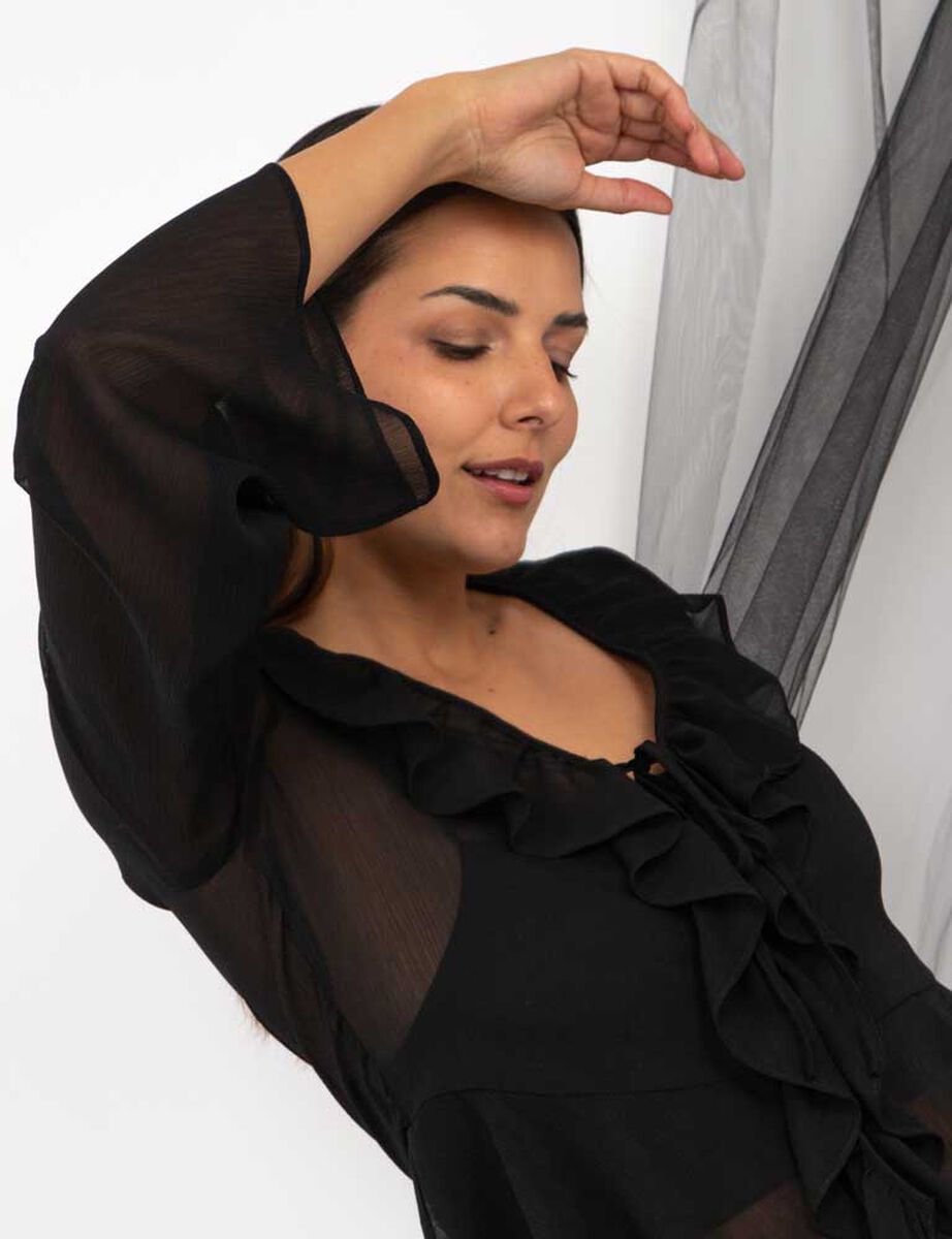 Blusa Transparente Manga Campana Mujer Zibel