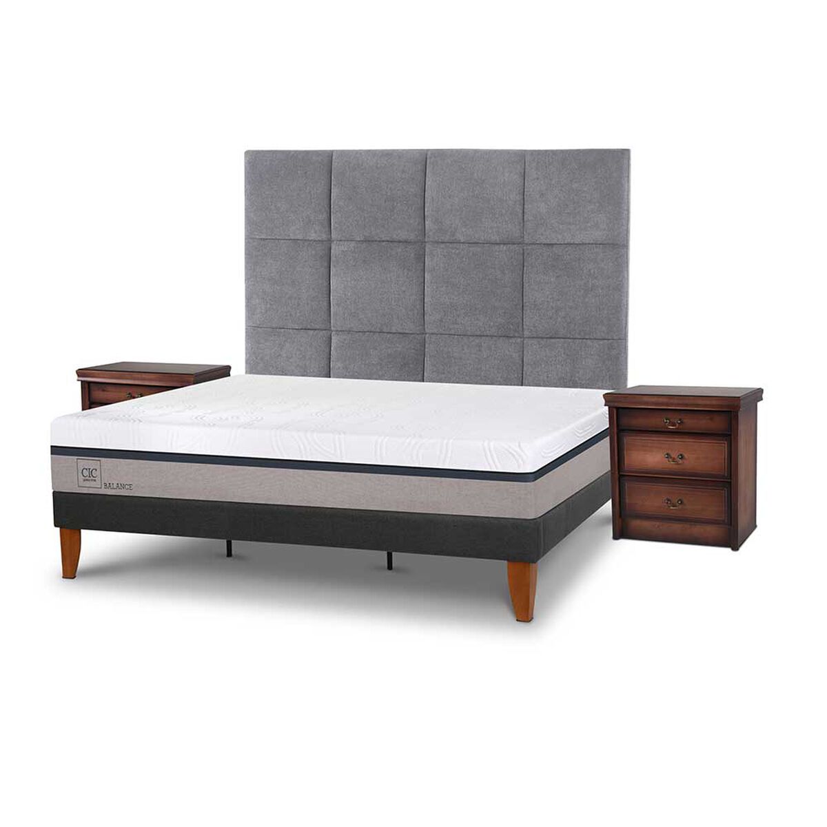Cama Europea CIC S&uacute;per King Balance + Respaldo + 2 Veladores T&aacute;mesis