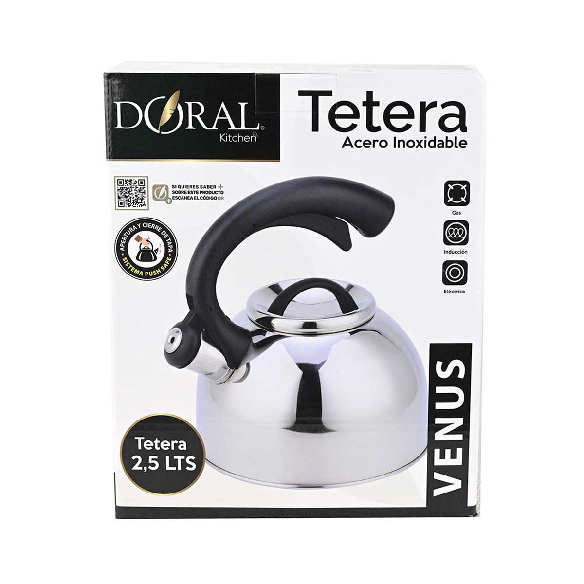 Tetera Acero Inox. Doral Venus 2.5 Lts Acero