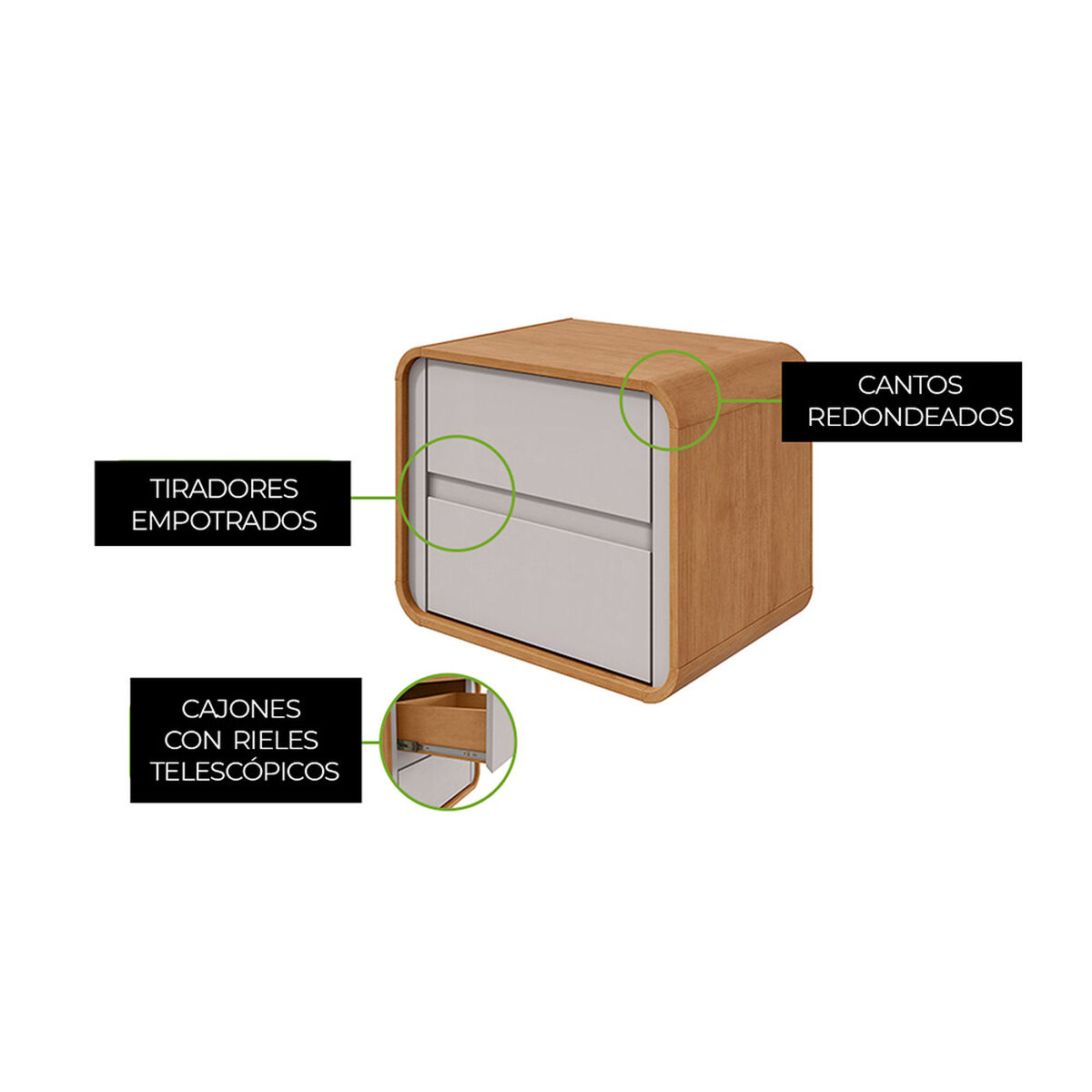 Velador Di Poretti Design Loop 2 Cajones Caf&eacute; Claro