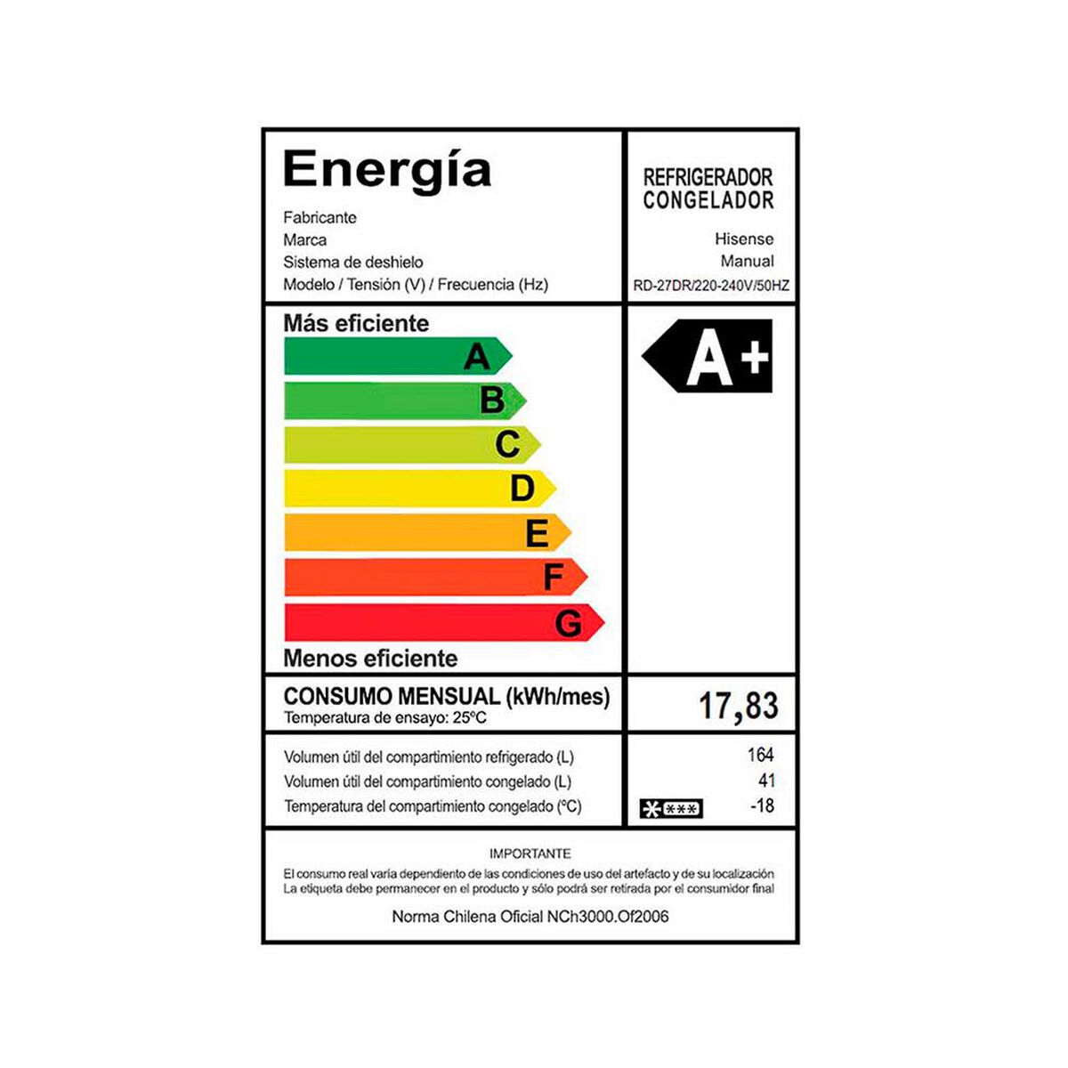 Refrigerador Frío Directo Hisense RD-27DR 205 lts.