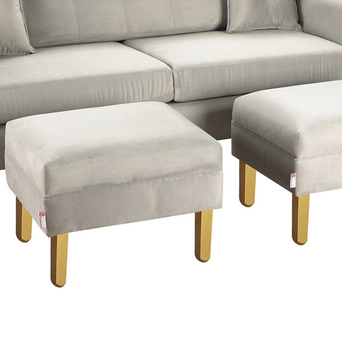 Juego de Living Bodevir New Retro Felpa 01 Sofá 3 Cuerpos + Dos Pouf 1 Cuerpo Gris 