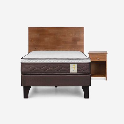 Cama Europea Rosen 1,5 Plazas New Style 4 Plus + Respaldo +  Velador Tabor Caramelo