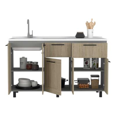 Imagen 2 del producto Mueble de Cocina Lavaplatos TuHome Hasselt 5 Puertas 2 Cajones Gris Rovere