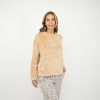 Pijama de Polar Mujer Portman Club Beige, Damasco