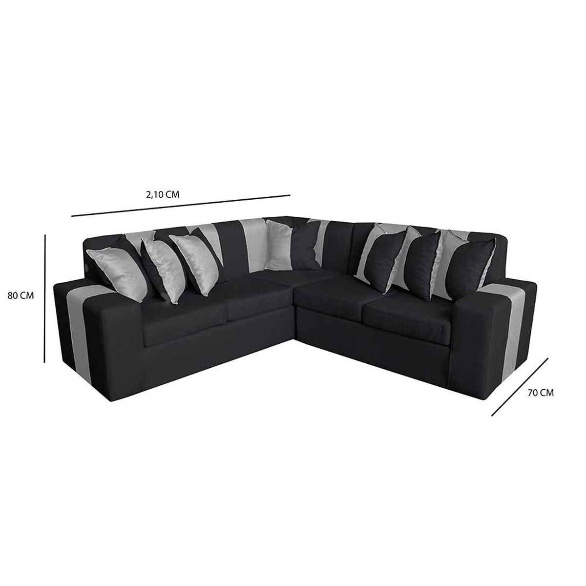 Seccional A&M Home Victor 2,2 Cuerpos Negro Gris
