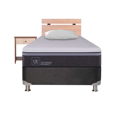 Box Spring CIC 1,5 Plazas Ortopedic Advance + Respaldo + Velador Olmo