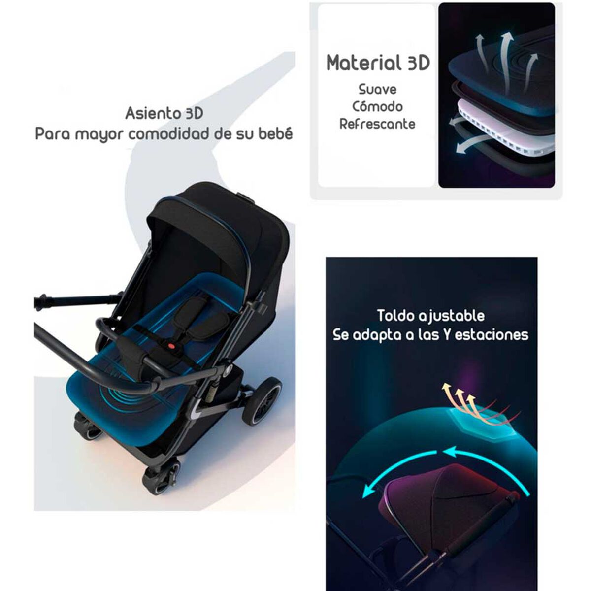 Coche de Paseo Reversible Premium Lubabycas Gris