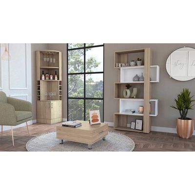 Imagen 1 del producto Combo Mesa de Centro + Bar Esquinero + Biblioteca TuHome Beijing Rovere Blanco