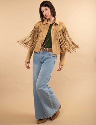 Imagen 2 del producto Chaqueta Suede Flecos Mujer Zibel Beige