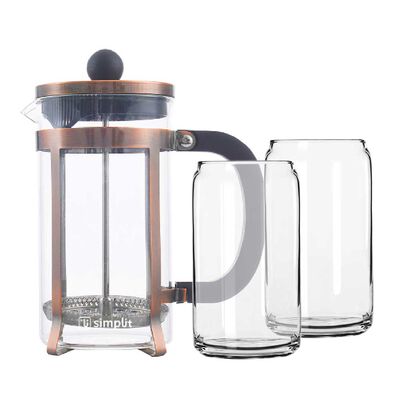 Pack Cafetera Francesa 600 ml + Set 2 Vasos 550 ml Simplit Negro