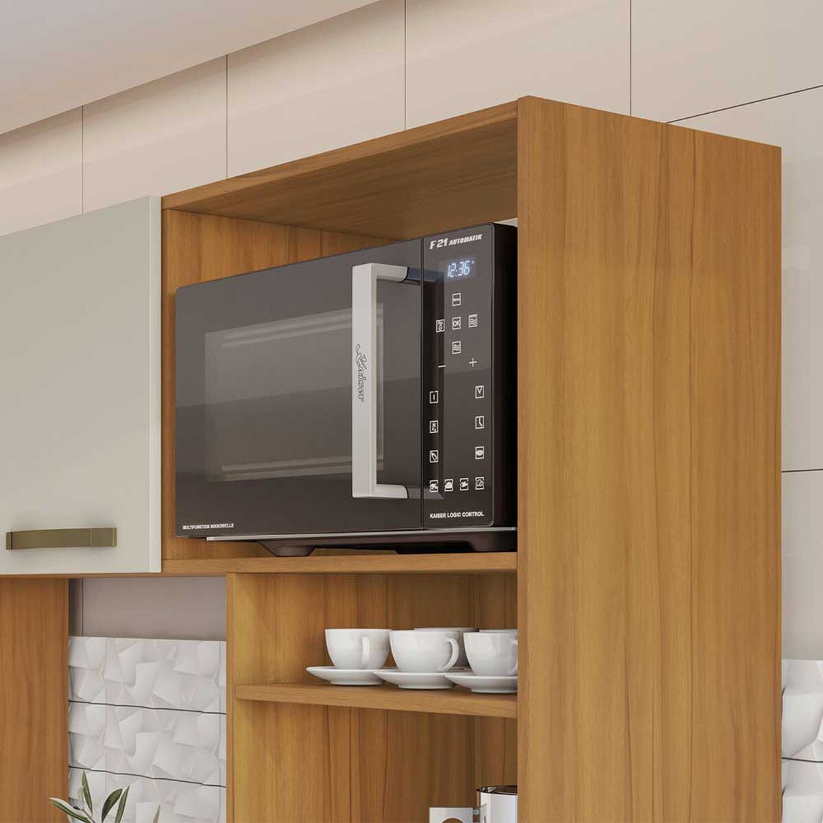 Mueble de Cocina Home Mobili Maiten 6 Puertas 3 Cajones Café y Blanco Off