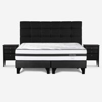 Cama Europea Rosen Base Dividida Súper King Driven + Respaldo + 2 Veladores Issey Grafito