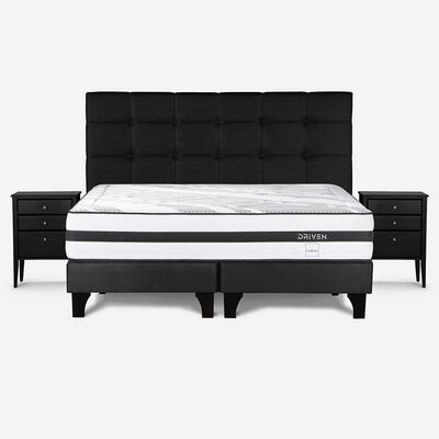 Imagen 1 del producto Cama Europea Rosen Base Dividida Súper King Driven + Respaldo + 2 Veladores Issey Grafito