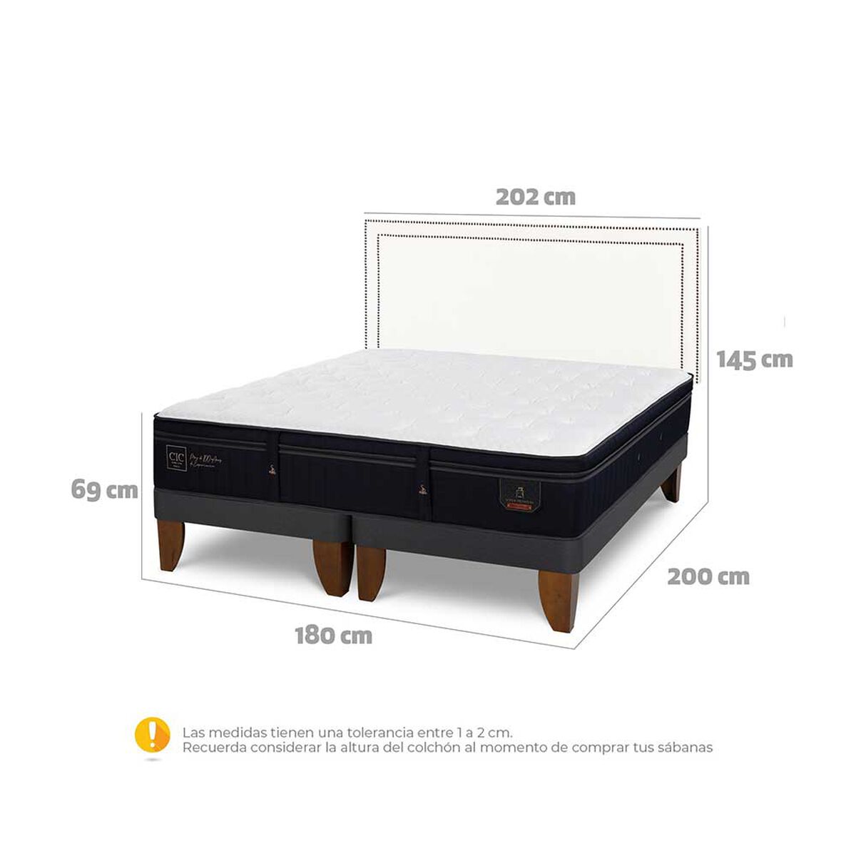 Cama Europea CIC Base Dividida King S&uacute;per Permium + Respaldo Danubio