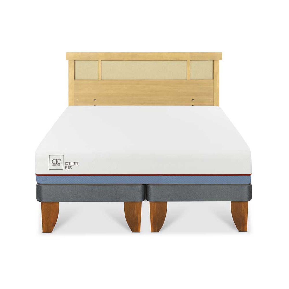 Cama Europea CIC Base Dividida 2 Plazas Excellence Plus + Respaldo Dublin Mostaza
