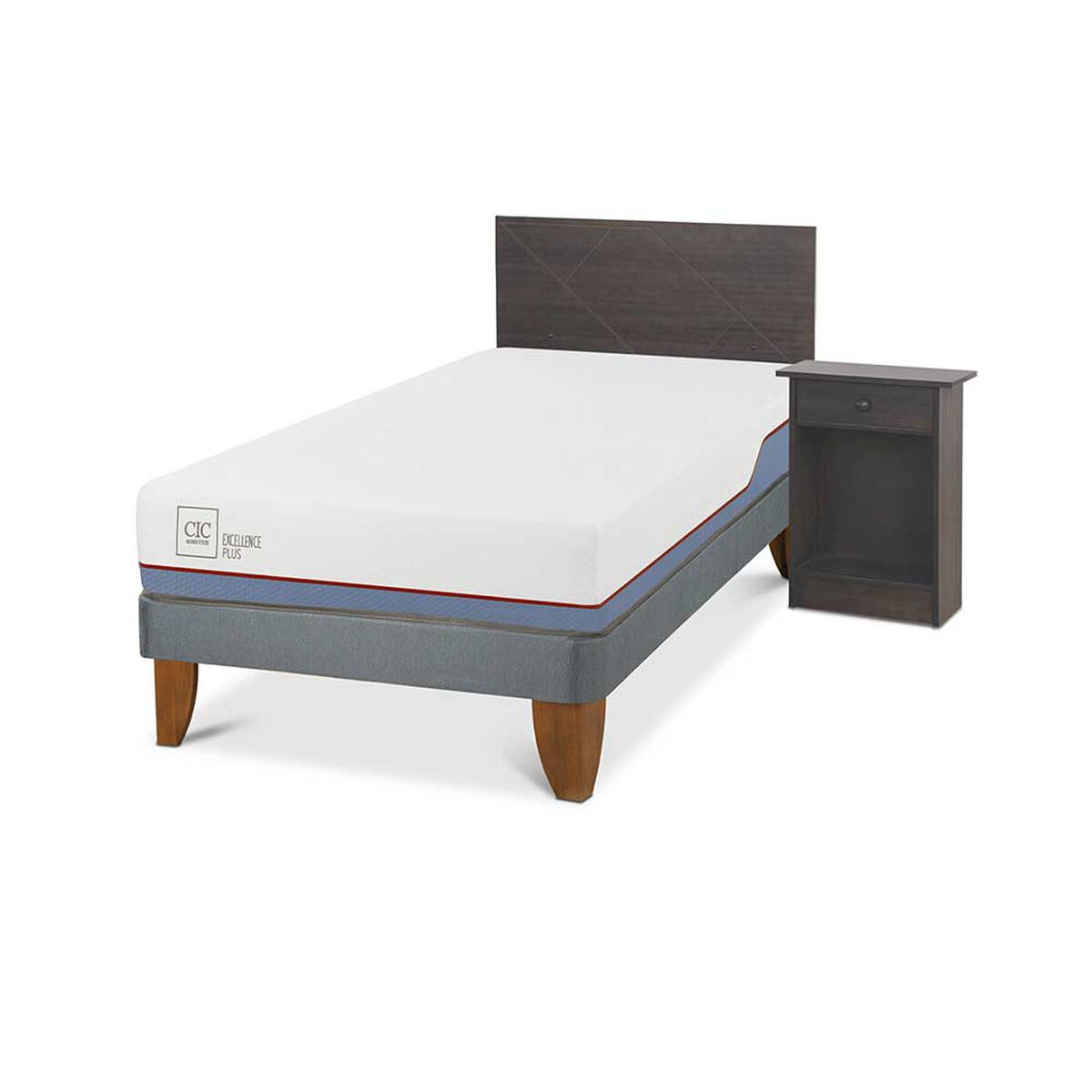 Cama Europea CIC 1,5 Plazas Excellence Plus + Respaldo + Velador Villarrica