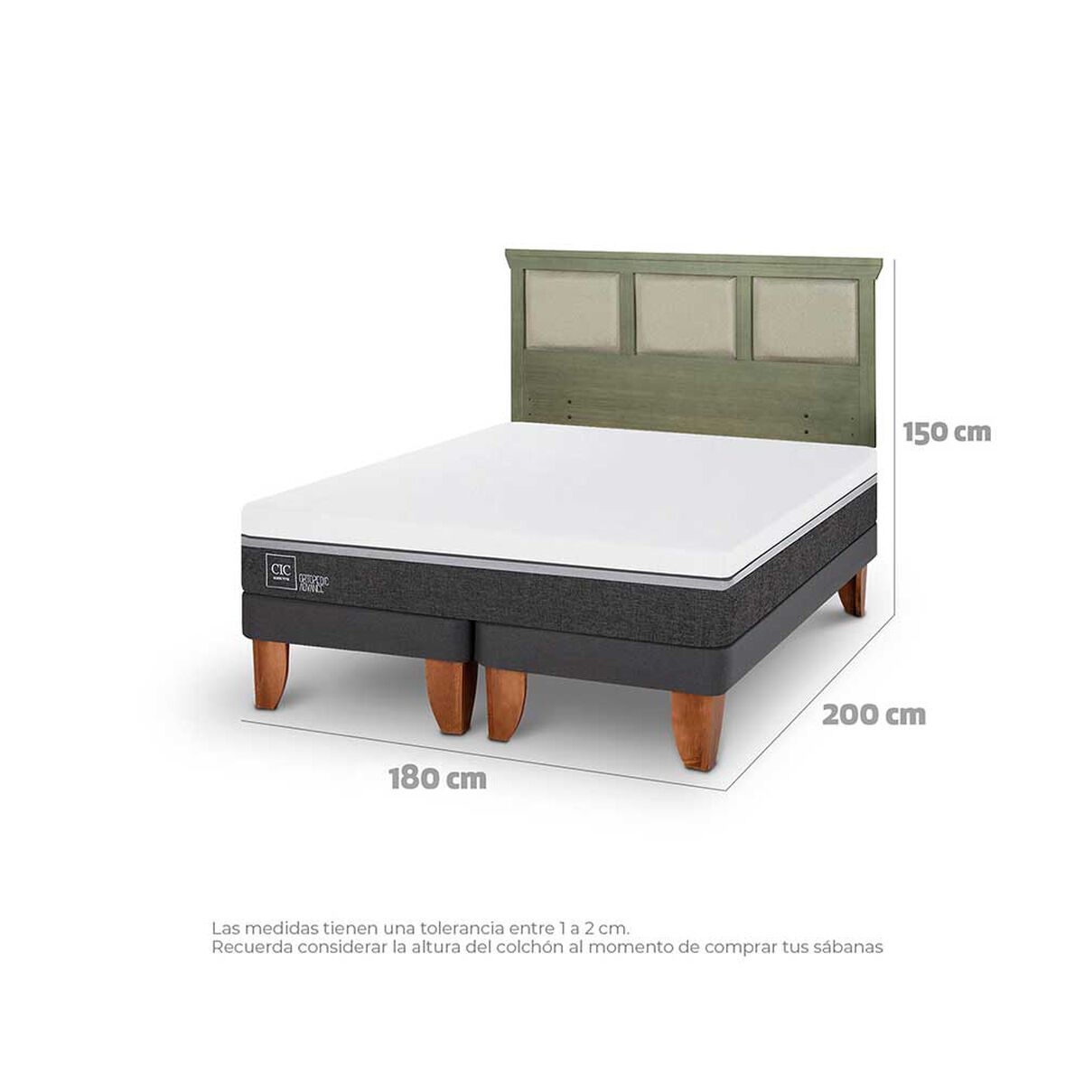 Cama Europea CIC Base Dividida King Ortopedic Advance + Respaldo Torino Olivo