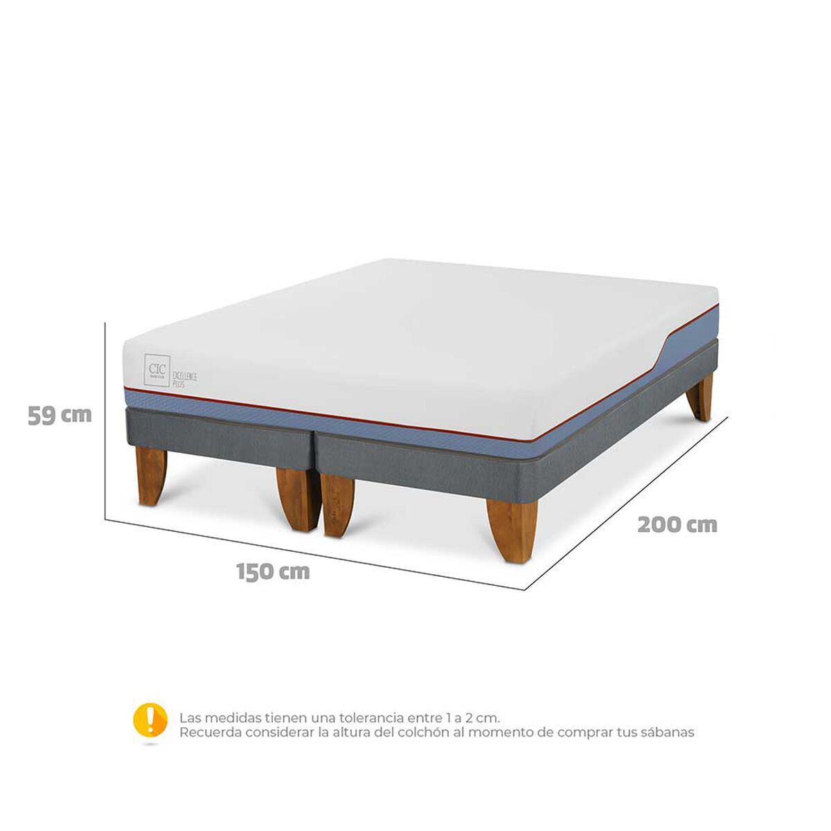 Cama Europea CIC Base Dividida 2 Plazas Excellence Plus + 2 Almohadas