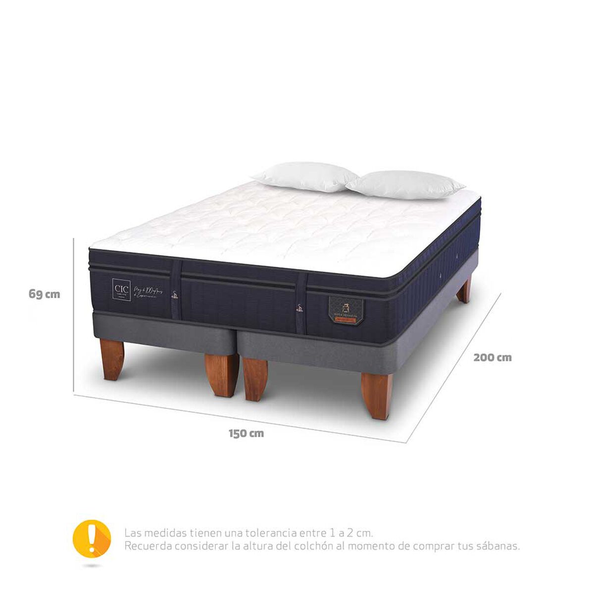 Cama Europea CIC Base Dividida 2 Plazas Súper Premium + Almohadas