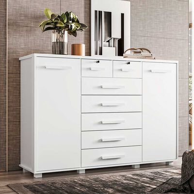 C&oacute;moda Vekkahome Fontana 7 Cajones + 2 Puertas Blanco