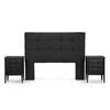 Cama Europea Rosen Base Dividida 2 Plazas Nest + Respaldo + 2 Veladores Issey Grafito