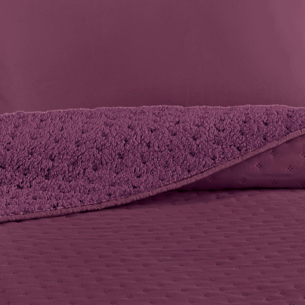 Quilt Illusions Sherpa Roma 2 Plazas Liso Burdeo
