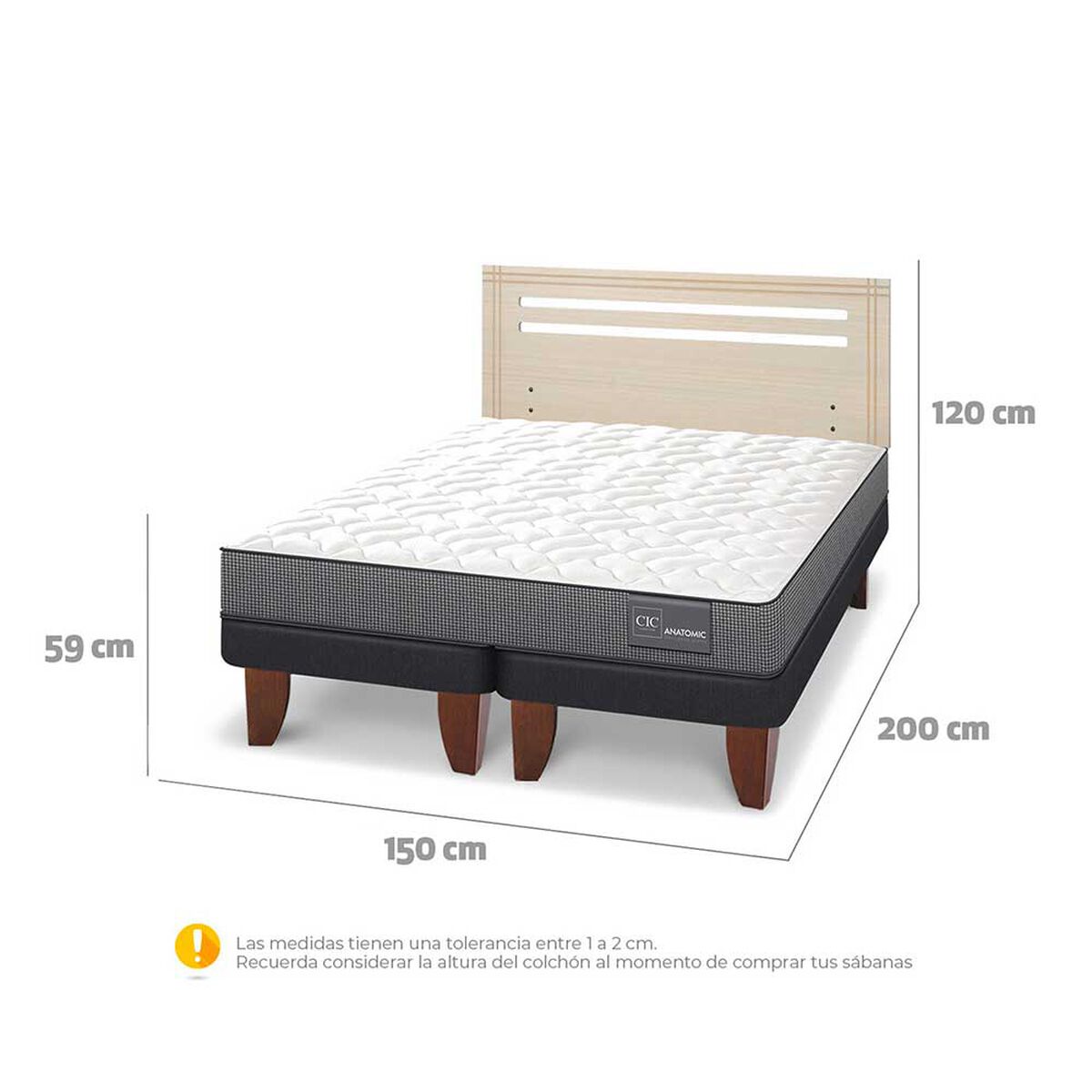 Cama Europea CIC Base Dividida 2 Plazas Anatomic + Respaldo Munich Alpino