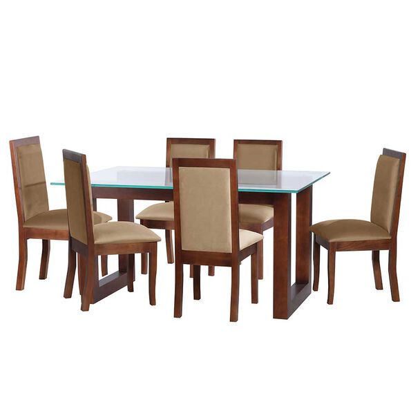 Juego de Comedor Latam Home Pamplona Burgos 6 Sillas Cuero Beige
