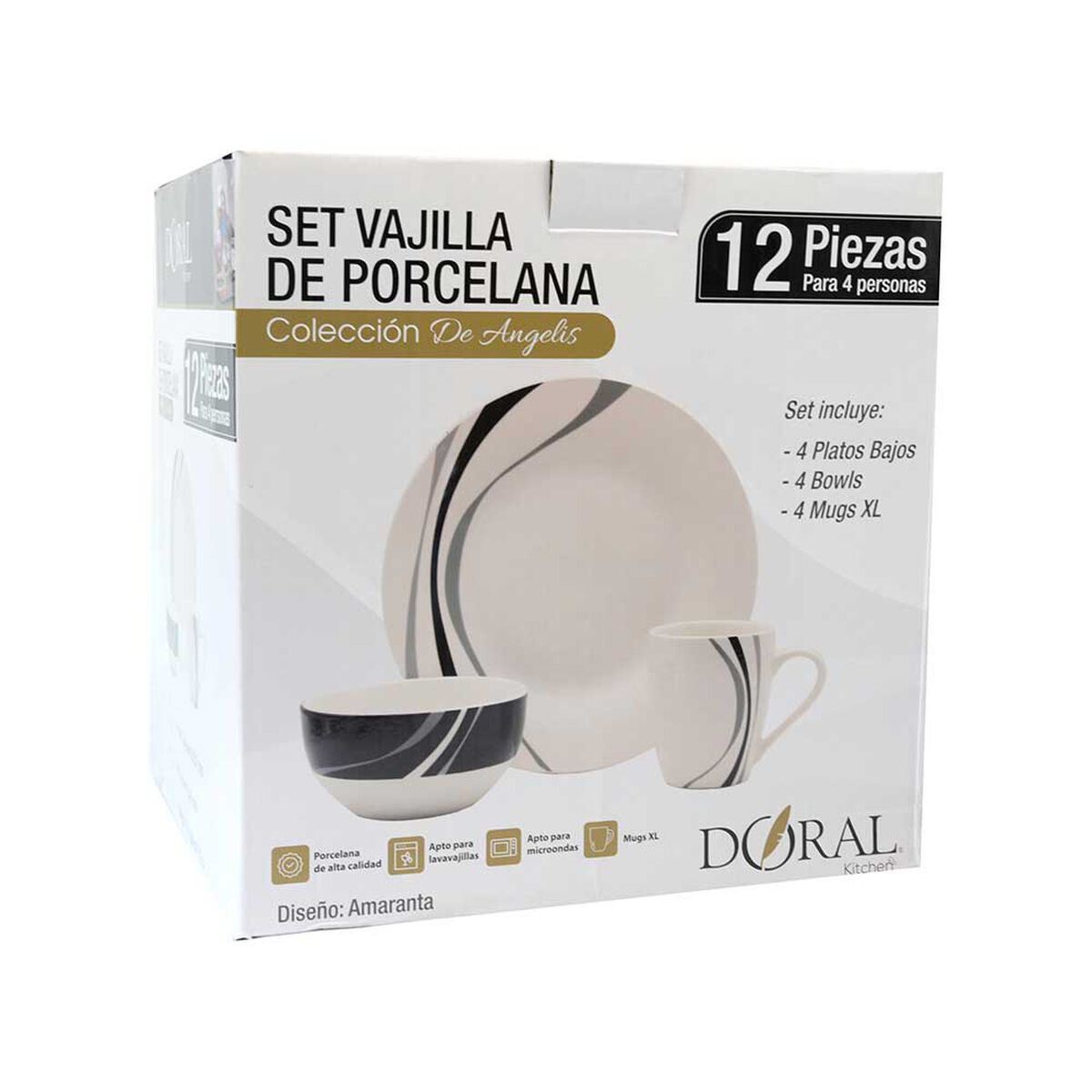 Vajilla Porcelana Doral Angelis 12 Piezas Amaranta