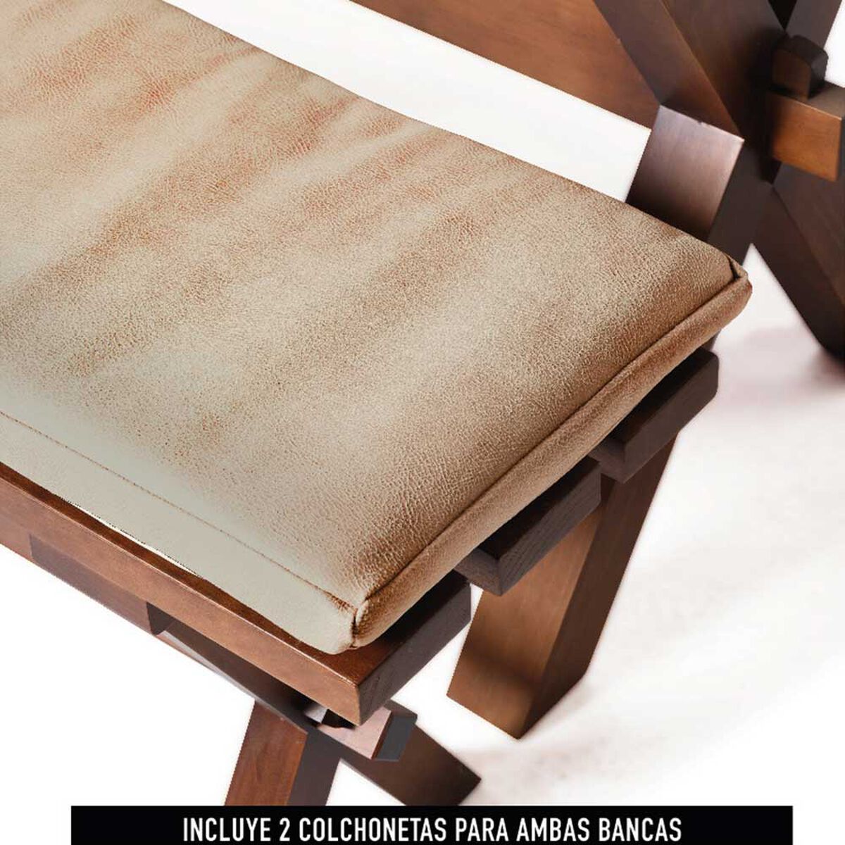 Juego de Comedor Latam Home Sevilla Segovia 2 Sillas + 2 Bancas Cuero Kentucky Beige