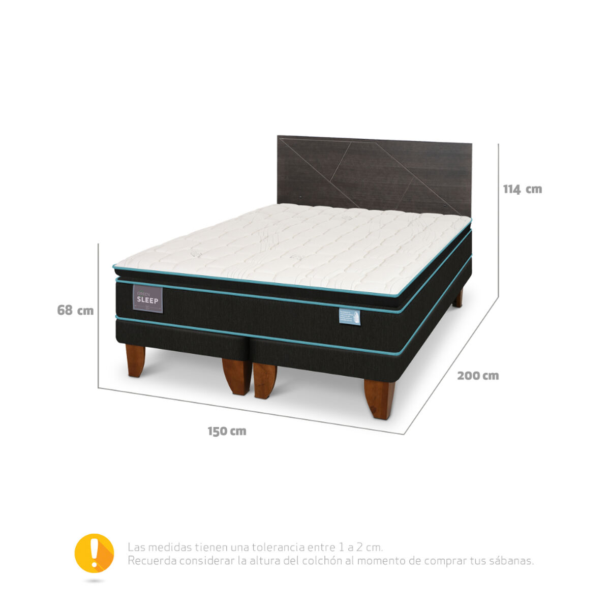Cama Europea CIC Green Infinity 2 Plazas + 1 Respaldo Villarrica Gris