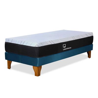Cama Europea Latam Home 1,5 Plazas Zen Top Foam Visco Velvet Azul Petróleo