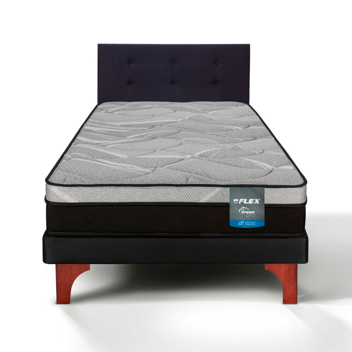 Cama Europea Flex 1,5 Plazas Dream Pro Box + Respaldo Royal Negro