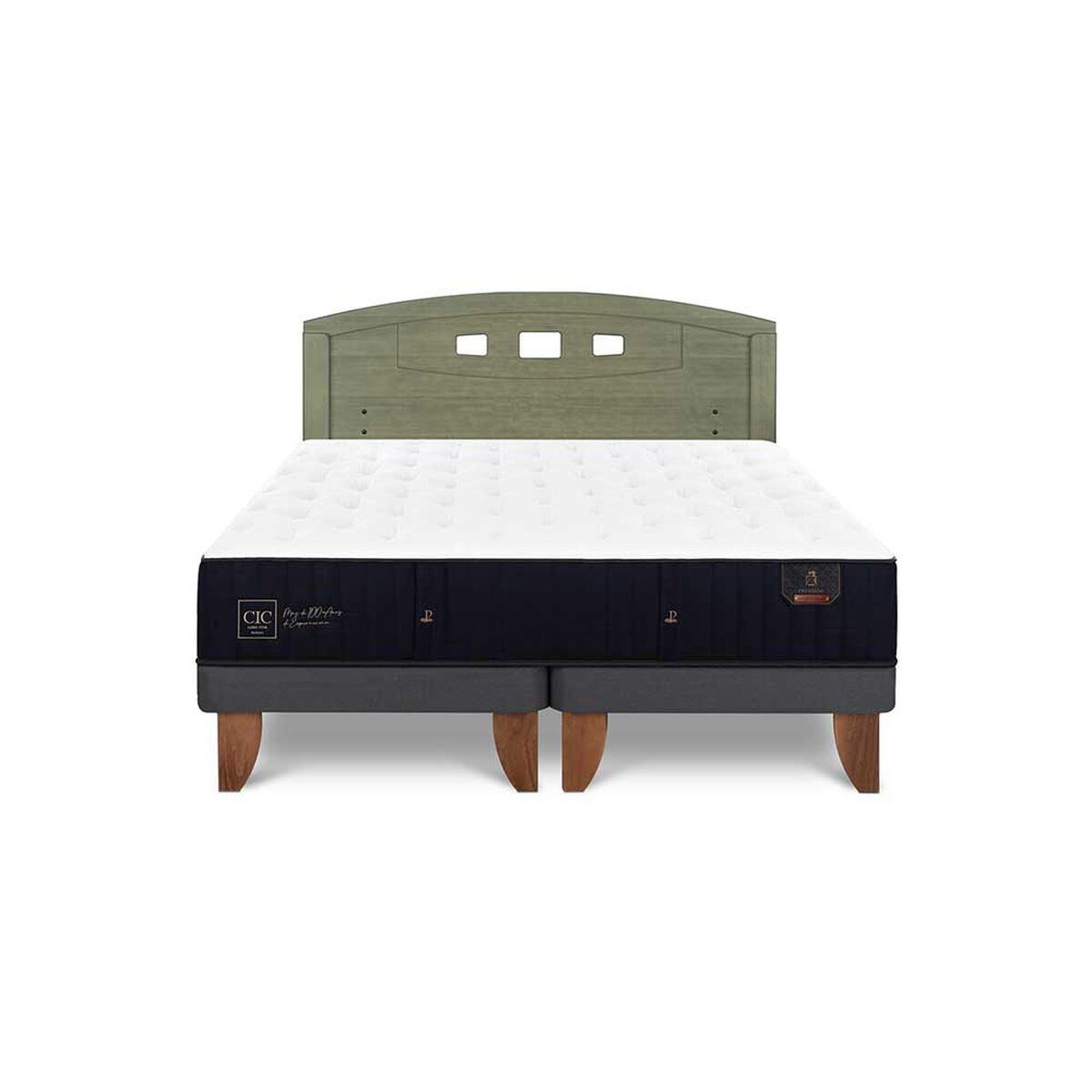 Cama Europea CIC Base Dividida 2 Plazas Premium + Respaldo Gales Olivo