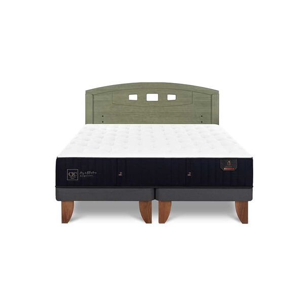 Cama Europea CIC Base Dividida 2 Plazas Premium + Respaldo Gales Olivo