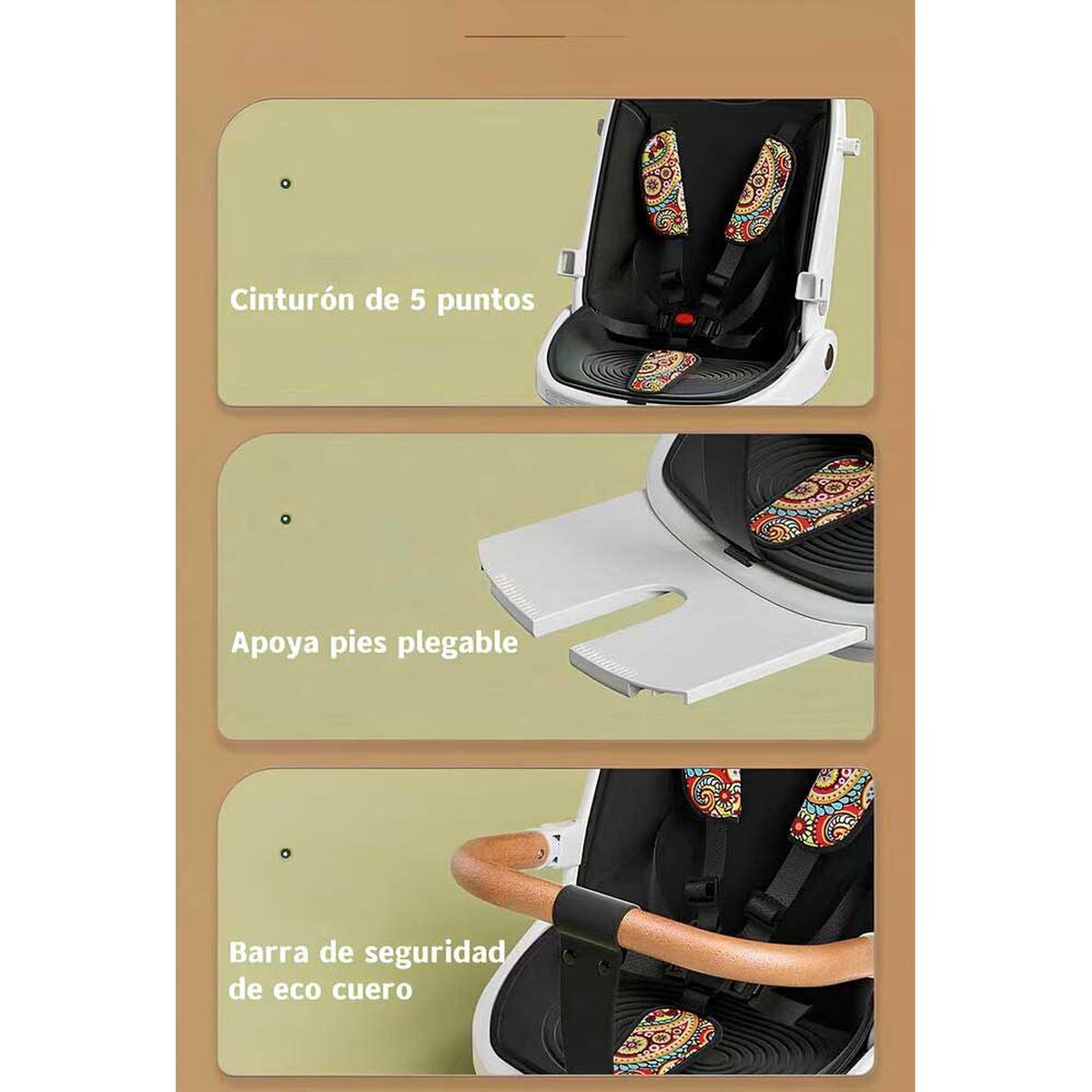 Coche de Paseo 360° 3 En 1 Reclinable Lubabycas Negro
