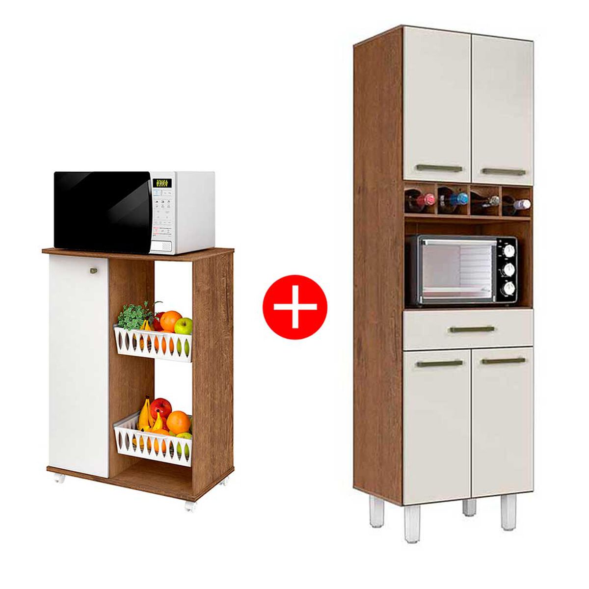 Combo Mueble de Cocina Casanova 1 Puerta Nature/Blanco + Mueble de Cocina 1 Cajón 4 Puertas