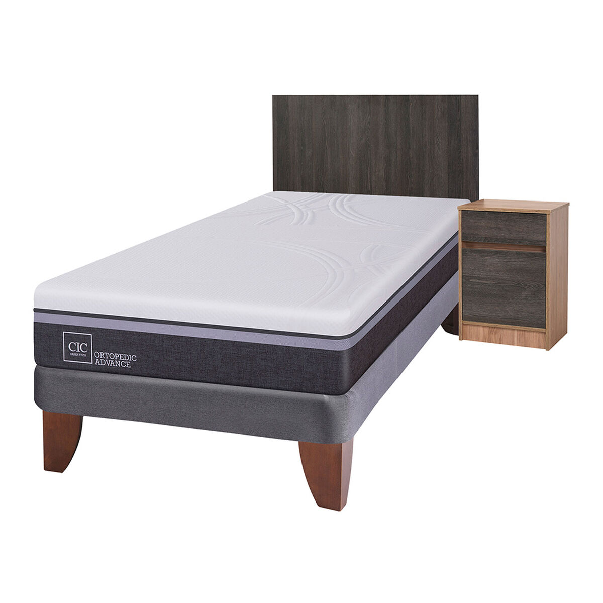 Cama Europea CIC 1,5 Plazas Ortopedic Advance + Respaldo + Velador
