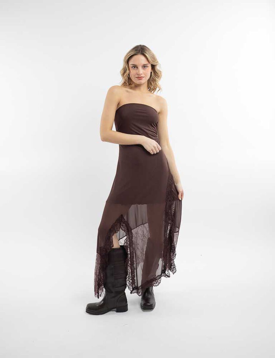 Vestido Maxi Encaje Strapless Mujer Icono