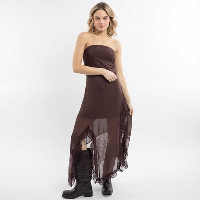 Vestido Maxi Encaje Strapless Mujer Icono